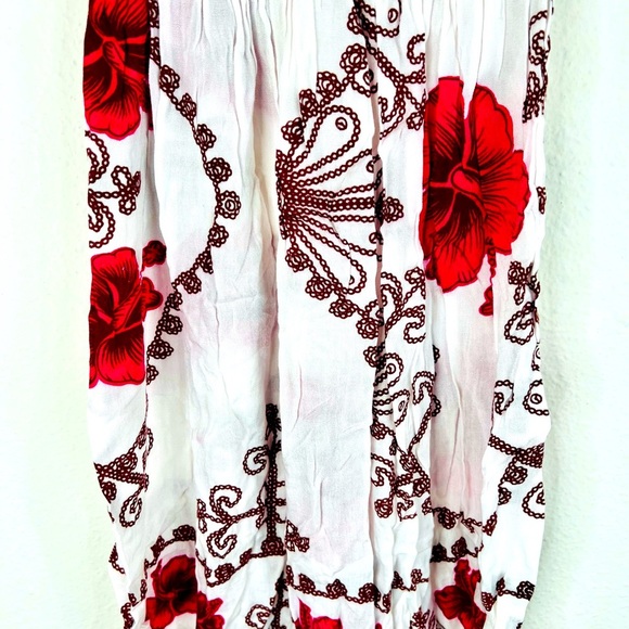 Strapless Smocked Dress White Pink Floral Boho Beach Cover-Up Small 27.5” Length - Picture 5 of 9